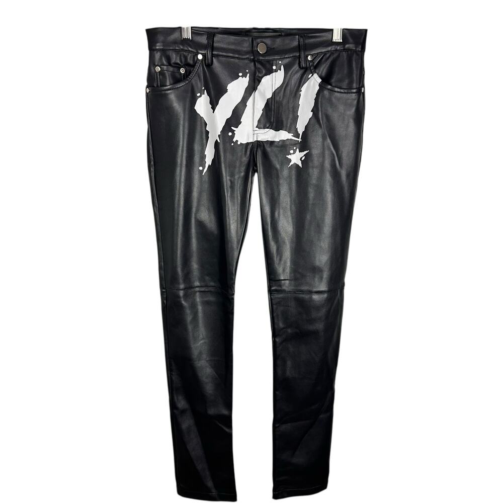 YLSK Mens Skinny Faux Leather Low Rise Pants Suede Lined Sz 28 Edgy Indie Goth